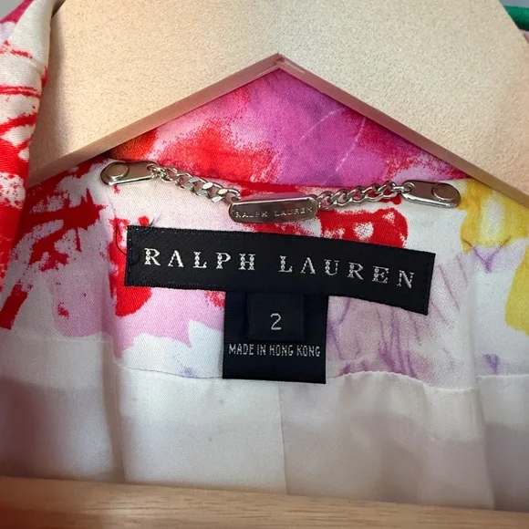 Ralph Lauren Black Label Watercolor Spring Floral Trench Coat Duster Belt Size 2 - Picture 2 of 11